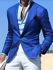billiga Herrars klassiska kavajer-Herr Studenten Cocktailklädsel Kavaj Ceremoni Bröllopsfest Affärskläder Mode Ledigt Vår &amp; Höst Polyester TR Slät Ficka Ledigt / vardag Enkelknäppt Blazer Ljusrosa Gul Rodnande Rosa Kungsblå