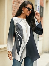 economico Animali Tops-Blusa da donna Chiffon Basic con stampa di farfalle maniche lunghe maglie regolari girocollo casual bianca grigia primavera autunno