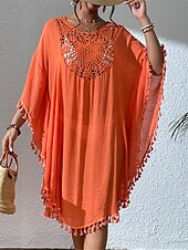 preiswerte Weiße Spitzenkleider-Damen Minikleid Weißes Kleid Spitzenkleid Hemdblusenkleid Sommerkleid Streetwear Basic Lässig Urlaub Straße Ferien Normale Passform Dreiviertelarm Rundhalsausschnitt Schwarz Weiß Blau Orange Sommer