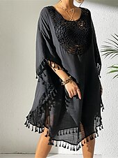 preiswerte Weiße Spitzenkleider-Damen Minikleid Weißes Kleid Spitzenkleid Hemdblusenkleid Sommerkleid Streetwear Basic Lässig Urlaub Straße Ferien Normale Passform Dreiviertelarm Rundhalsausschnitt Schwarz Weiß Blau Orange Sommer