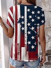 ieftine Ziua Independenței Top-Tricou patriotic femei cu steag american stilat roșu alb și albastru mânecă scurtă gât în V regular print cu butoane albastru vară