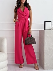 abordables Mono-Mujer Normal Mono Elegante Color sólido Sin Mangas Corte Recto Escote en Pico Bolsillo Diario Ajuste regular Negro Blanco Fucsia Verano