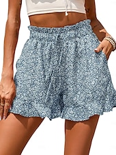 baratos Shorts-Mulheres Calção Casual Diário Curto Floral Frufru Com Cordão Bolsos laterais Respirabilidade Confortável Sem Elasticidade Para Noite Final de semana Vermelho Azul Verde Cinzento Verão Normal