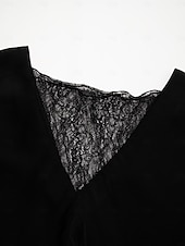 billiga Blusar &amp;amp; skjortor-Dam Summer Tops Enfärgad / vanlig färg Ledigt / vardag Helgen Fladdermusärm Svart Spets Dolman Ledigt vardag Båthals Sommar