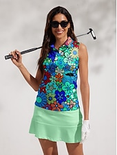 cheap Women&#039;s Golf Clothing-Women&#039;s Golf Polo Shirt Yellow Sleeveless Sun Protection Top Floral Ladies Golf Attire Clothes Outfits Wear Apparel