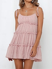 levne Sundresses-dámské ležérní šaty slip dress květinové puntíkovaný volán pásek na záda minišaty stylové ležérní denní dovolená bez rukávů léto