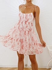 levne Sundresses-dámské ležérní šaty slip dress květinové puntíkovaný volán pásek na záda minišaty stylové ležérní denní dovolená bez rukávů léto