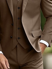 abordables Trajes de boda-De los hombres Boda de otoño Trajes Muesca Burdeos Caqui Diario Negocios Color sólido Ajustado Juego de 3 piezas Recto 2 botones