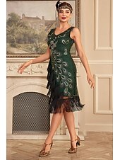 cheap Dresses-Retro Vintage Roaring 20s 1920s Flapper Dress Cocktail Dress The Great Gatsby Wedding Guest Sequins Tassel Fringe Women&#039;s Masquerade Party / Evening Wedding Reception Bachelorette Party Adults&#039; Dress