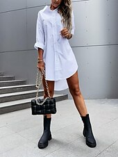 ieftine Rochii Albe Casual-Pentru femei Rochie albă Rochii Tip Cămașă Rochie Mini Birou Dată Poliester De Bază Modern Guler Cămașă Buton Manșon Lung Vară Primăvară Fit regulat Simplu