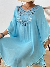preiswerte Weiße Spitzenkleider-Damen Minikleid Weißes Kleid Spitzenkleid Hemdblusenkleid Sommerkleid Streetwear Basic Lässig Urlaub Straße Ferien Normale Passform Dreiviertelarm Rundhalsausschnitt Schwarz Weiß Blau Orange Sommer