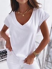 ieftine tricou simplu-Tricou Pentru femei Negru Alb Roz Îmbujorat Simplu Sexy Stradă Zilnic Modă În V Fit regulat S