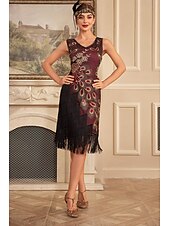 cheap Dresses-Retro Vintage Roaring 20s 1920s Flapper Dress Cocktail Dress The Great Gatsby Wedding Guest Sequins Tassel Fringe Women&#039;s Masquerade Party / Evening Wedding Reception Bachelorette Party Adults&#039; Dress