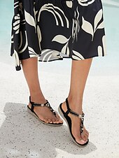 economico Infradito da Vacanza-sandali da donna con cinturino a T e perline in stile boho – scarpe estive casual piatte con cinturino elastico alla caviglia, perfette per la spiaggia e per l&#039;uso quotidiano
