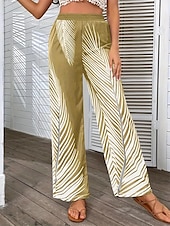 preiswerte weites Bein und hohe Taille-Damen Breites Bein Hosen Hose Casual Lang Blatt Weite Hosen Bedruckt Atmungsaktivität Komfortabel Unelastisch Ausgehen Wochenende Schwarz Weiß Khaki Frühling Sommer Regular Fit