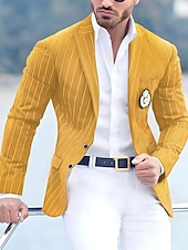 preiswerte Herrenblazer-Herren Abschlußfeier Abendkleidung Blazer Geschäft Formeller Abend Hochzeitsfeier Nur oben Mode Lässig Sommer Frühling &amp; Herbst Polyester Streifen Tasche Lässig / Alltäglich Einreihig Blazer Schwarz