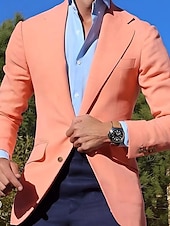 billiga Herrars klassiska kavajer-Herr Studenten Cocktailklädsel Kavaj Ceremoni Bröllopsfest Affärskläder Mode Ledigt Vår &amp; Höst Polyester TR Slät Ficka Ledigt / vardag Enkelknäppt Blazer Ljusrosa Gul Rodnande Rosa Kungsblå