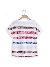 ieftine Tricou cu dungi și geometric-Tricou pentru femei T-Shirt patriotic guler în V dungi roșu alb albastru uzat cu mânecă scurtă casual de vară confortabil potrivire relaxată îmbrăcăminte de zi dimensiuni disponibile