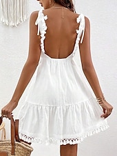 preiswerte Weiße Freizeitkleider-Damen Minikleid Weißes Kleid Abschlusskleid Freizeitkleid Sommerkleid Streetwear Basic Lässig Urlaub Straße Ferien Normale Passform Ärmellos Spaghettiträger Weiß Sommer