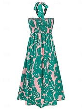 abordables Robes de vacances-Femme robe longue Robe casual Robe Évasée Robe Trapèze Robe d&#039;été mode Décontractées Vacances du quotidien Rendez-vous Standard Floral Feuille Sans Manches Dos nu Rouge Violet Orange Vert Eté