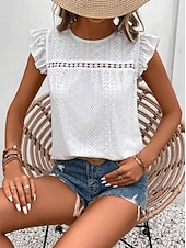 preiswerte Einfache Blusen-Hemd Bluse Damen Schwarz Weiß Marineblau Glatt Rüsche Ausgeschnitten Strasse Täglich Modisch Rundhalsausschnitt Regular Fit S