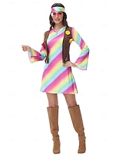 levne Šaty-Retro 60. léta Hippie Šaty Čelenka Dámské maškarní šaty 70. let Hippie Do V Dámské předvečer Všech svatých Karneval Plesová maškaráda Večírek Pride Parade Měsíc hrdosti Dospělé Šaty Čelenka