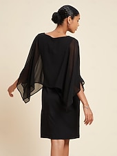 preiswerte Blumenkleider-Damen Chiffon Hochzeitsgast schwarzes Kleid lockeres Cape Minikleid figurbetontes Kleid