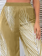 preiswerte weites Bein und hohe Taille-Damen Breites Bein Hosen Hose Casual Lang Blatt Weite Hosen Bedruckt Atmungsaktivität Komfortabel Unelastisch Ausgehen Wochenende Schwarz Weiß Khaki Frühling Sommer Regular Fit