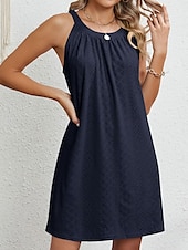 olcso Sundresses-Női hétköznapi ruha Mini ruha Csipke Alkalmi Terített nyak Ujjatlan Fekete Arcpír rózsaszín Sötétkék Szín