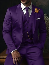 abordables Trajes formales-De los hombres Boda Trajes Negro Rojo Color sólido Ajustado Juego de 3 piezas Recto 2 botones