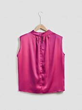economico Bluse e camicie-camicetta senza maniche in raso a collo alto