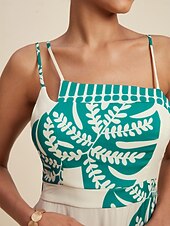 preiswerte Lässiges Kleid mit Aufdruck-Maxikleid mit One-Shoulder-Träger aus Satin mit Palmenblättern
