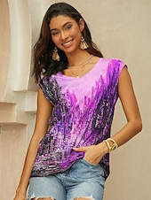 cheap Graphic shop Tank tops &amp; Camis-Women&#039;s Camisole Tank Top Basic Print Sleeveless Regular Tops V Neck Casual Red Blue Purple Brown Green