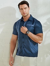 voordelige Etnisch patroon-Voor heren Blad Etnisch Zomer overhemd Normaal shirt Overhemd met knopen Korte mouw Modieus Comfortabel Vakantie Dagelijks Feestdagen Zomer Revers Afdrukken Voorvak Rood blauw Groen Donkergrijs