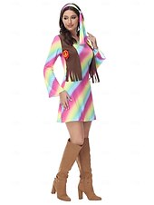 levne Šaty-Retro 60. léta Hippie Šaty Čelenka Dámské maškarní šaty 70. let Hippie Do V Dámské předvečer Všech svatých Karneval Plesová maškaráda Večírek Pride Parade Měsíc hrdosti Dospělé Šaty Čelenka