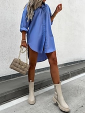 ieftine Rochii Albe Casual-Pentru femei Rochie albă Rochii Tip Cămașă Rochie Mini Birou Dată Poliester De Bază Modern Guler Cămașă Buton Manșon Lung Vară Primăvară Fit regulat Simplu