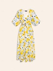 abordables robe décontractée imprimée-robe mi-longue fluide à imprimé floral