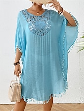 preiswerte Weiße Spitzenkleider-Damen Minikleid Weißes Kleid Spitzenkleid Hemdblusenkleid Sommerkleid Streetwear Basic Lässig Urlaub Straße Ferien Normale Passform Dreiviertelarm Rundhalsausschnitt Schwarz Weiß Blau Orange Sommer