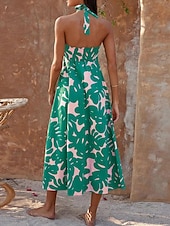 abordables Robes de vacances-Femme robe longue Robe casual Robe Évasée Robe Trapèze Robe d&#039;été mode Décontractées Vacances du quotidien Rendez-vous Standard Floral Feuille Sans Manches Dos nu Rouge Violet Orange Vert Eté