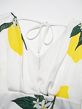 halpa Tyylikkäät kukkaiset mekot-Naisten Helma Maxi Satiini Maxi Maksimekko Keltainen Puolihiha Hedelmä Painettu Kevät ja kesä V kaula-aukko Hameet Loma S M L