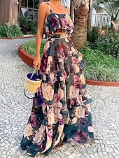 abordables Robes pour invitées de mariage-Robe de mariée trapèze à fleurs, longueur au sol, sans manches, col carré, en polyester, avec imprimé, pour impressionner, 2025