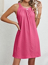 olcso Sundresses-Női hétköznapi ruha Mini ruha Csipke Alkalmi Terített nyak Ujjatlan Fekete Arcpír rózsaszín Sötétkék Szín