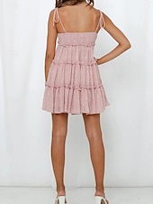 levne Sundresses-dámské ležérní šaty slip dress květinové puntíkovaný volán pásek na záda minišaty stylové ležérní denní dovolená bez rukávů léto