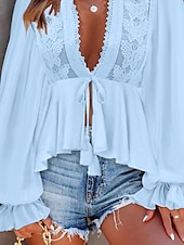 levne Krajkové topy-Dámské Košile Boho košile Halenka Bez vzoru Módní Do V ulice Denní Krajka Bílá Nebeská modř Léto