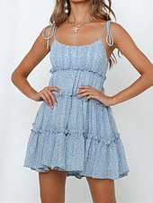 levne Sundresses-dámské ležérní šaty slip dress květinové puntíkovaný volán pásek na záda minišaty stylové ležérní denní dovolená bez rukávů léto