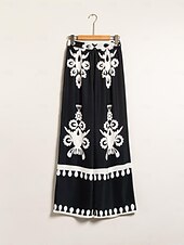 abordables Pantalons-pantalon femme noir imprimé floral jambe droite satin vacances décontracté quotidien printemps été automne