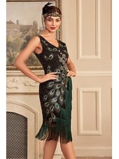 cheap Dresses-Retro Vintage Roaring 20s 1920s Flapper Dress Cocktail Dress The Great Gatsby Wedding Guest Sequins Tassel Fringe Women&#039;s Masquerade Party / Evening Wedding Reception Bachelorette Party Adults&#039; Dress