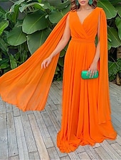 billige Gjestekjoler til bryllup-A-linje bryllup gjest kjoler elegant kjole formell sommer gulvlengde lang erme v-hals konvertibel chiffon med rynker