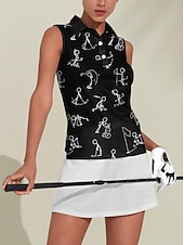cheap Polos &amp; Quarterzips-Women&#039;s Golf Polo Shirt Black White Sleeveless Top Cartoon Ladies Golf Attire Clothes Outfits Wear Apparel