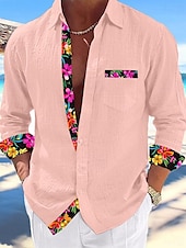 economico Vacanza-Per uomo Camicia camicia di lino Camicia estiva Abbigliamento mare Camicia con bottoni Liscio Da mare Curise Nero Bianco Rosa Blu Manica lunga Colletto Primavera estate Abbigliamento